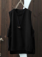 Women'S Spring Autumn Casual Fashion Niche Chic Vintage Easy Solid Round Neck Vest Sleeveless Side Slit Tie-Up Short Front Long Back Design Temperament Daily Versatile Quality Premium Gentle Elegant Loose Lazy Style Outerwear Sleeveless Camisole Top - Black