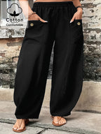 Plus Size Women'S Pants, 100% Elastic Waist Harem Pants with Pockets - Black