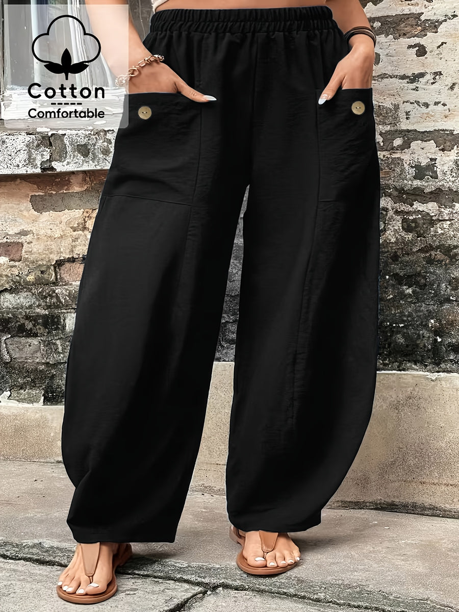Plus Size Women'S Pants, 100% Elastic Waist Harem Pants with Pockets - Black