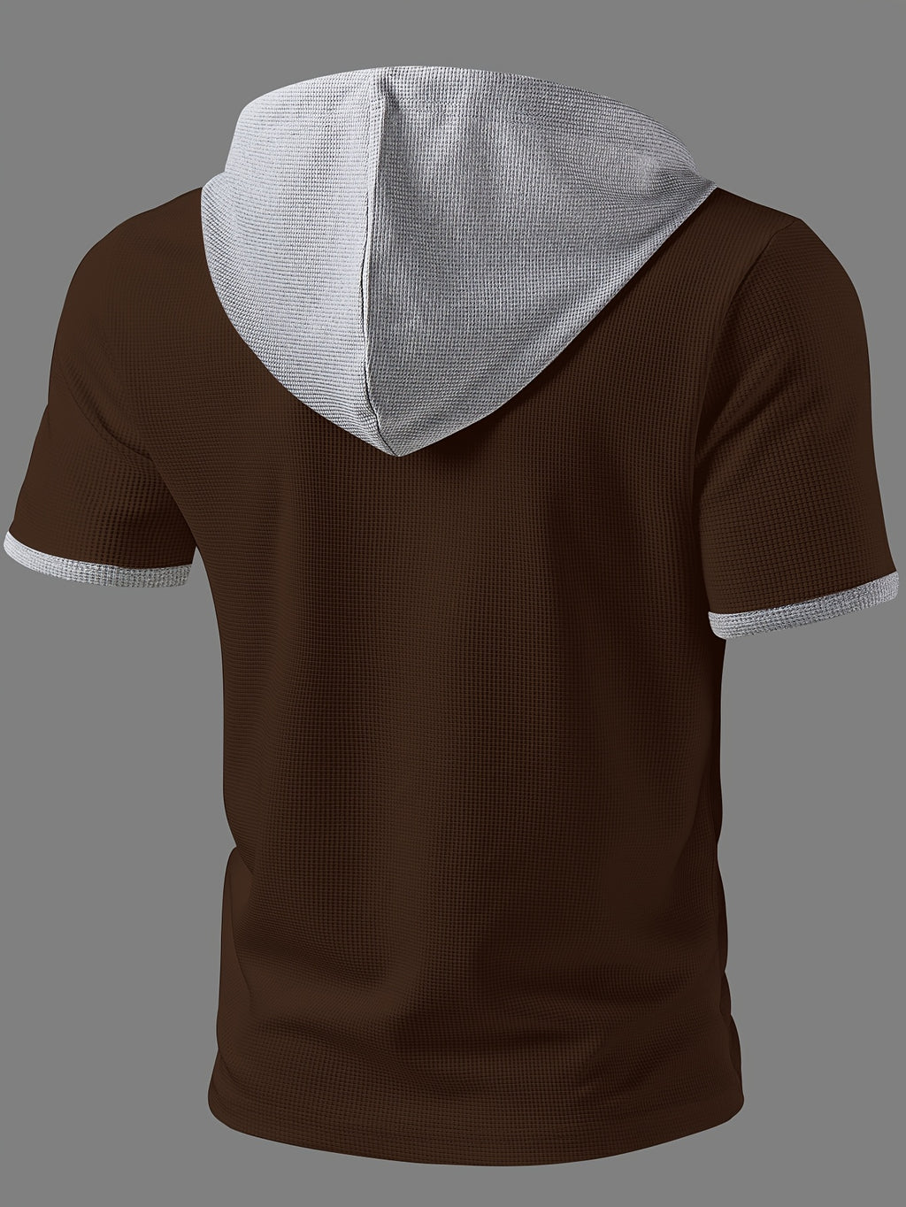 ROYALBOY Spring New Arrival: Hooded Short Sleeve with Dual-Color Waffle Knit Patchwork and Eyelet Drawstring Design. Versatile for Daily Wear, Fashionable Casual Style, Suitable for Gatherings and Parties. Machine Washable, Not Dry Cleanable - Coffee Color