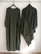 Two-Pieces Set (Khimar And Abaya) Prayer Jilbab Outfit for Muslim Women, Stylish And Elegant, Features a Solid Color, Easy Single-Layer Headscarf Khimar. Ideal for Everyday Wear, Festivals, Gatherings, And Outdoor Events. Women'S Islamic - Olive Green