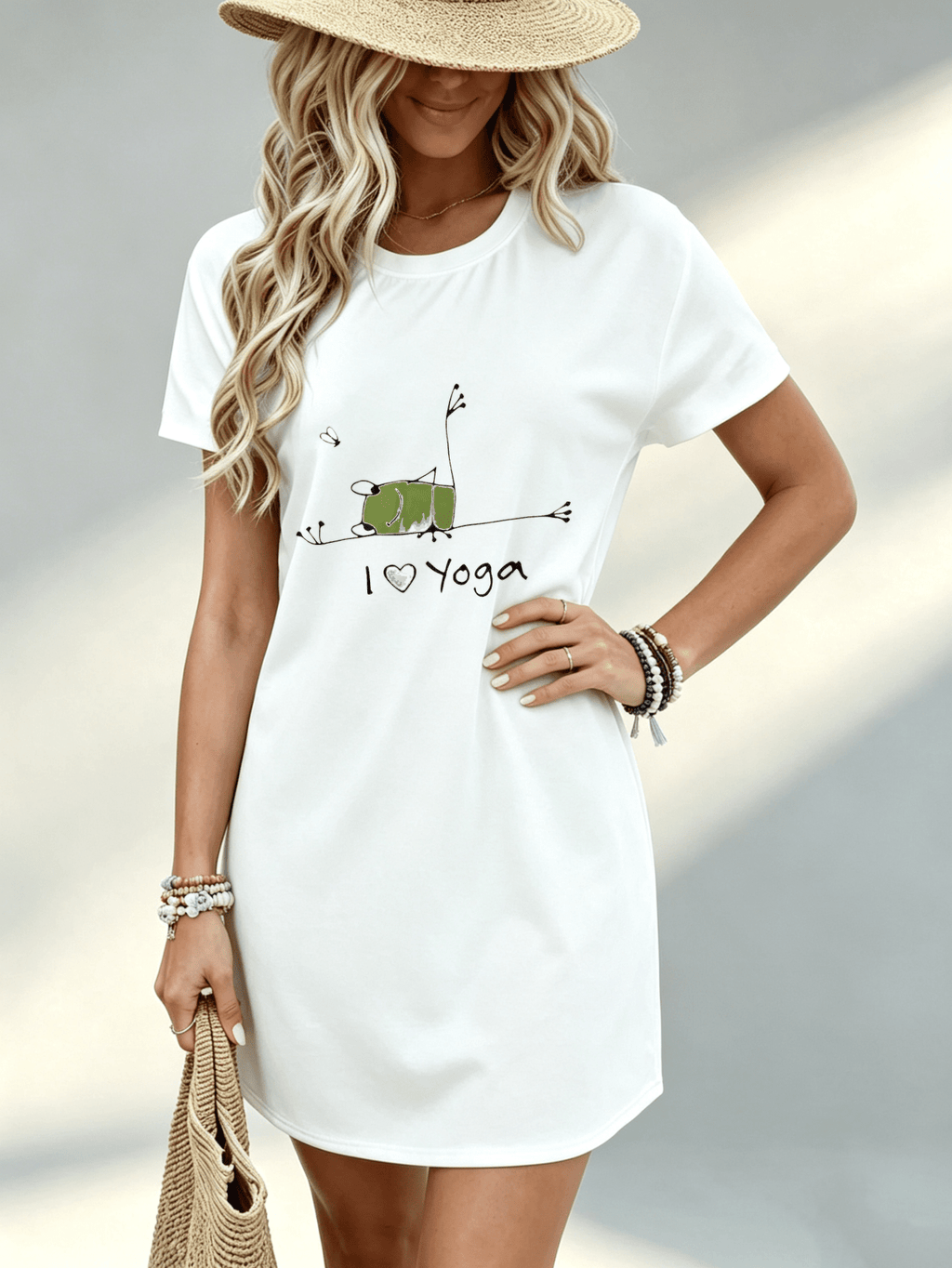 Printed Design - Not Textured, Casual, Women'S Dress, I Love Graphic, Daily Wear, Gift for Women, 100% - White