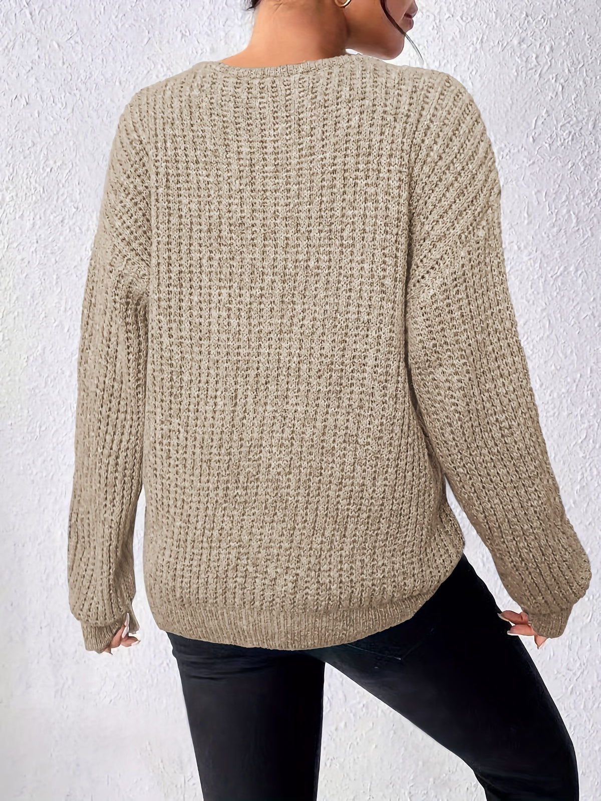 Women'S Casual Versatile Long Sleeve Sweater, Neckline Design - Multi-Functional Top, Suitable for Autumn Winter Casual Wear, All Seasons - Apricot