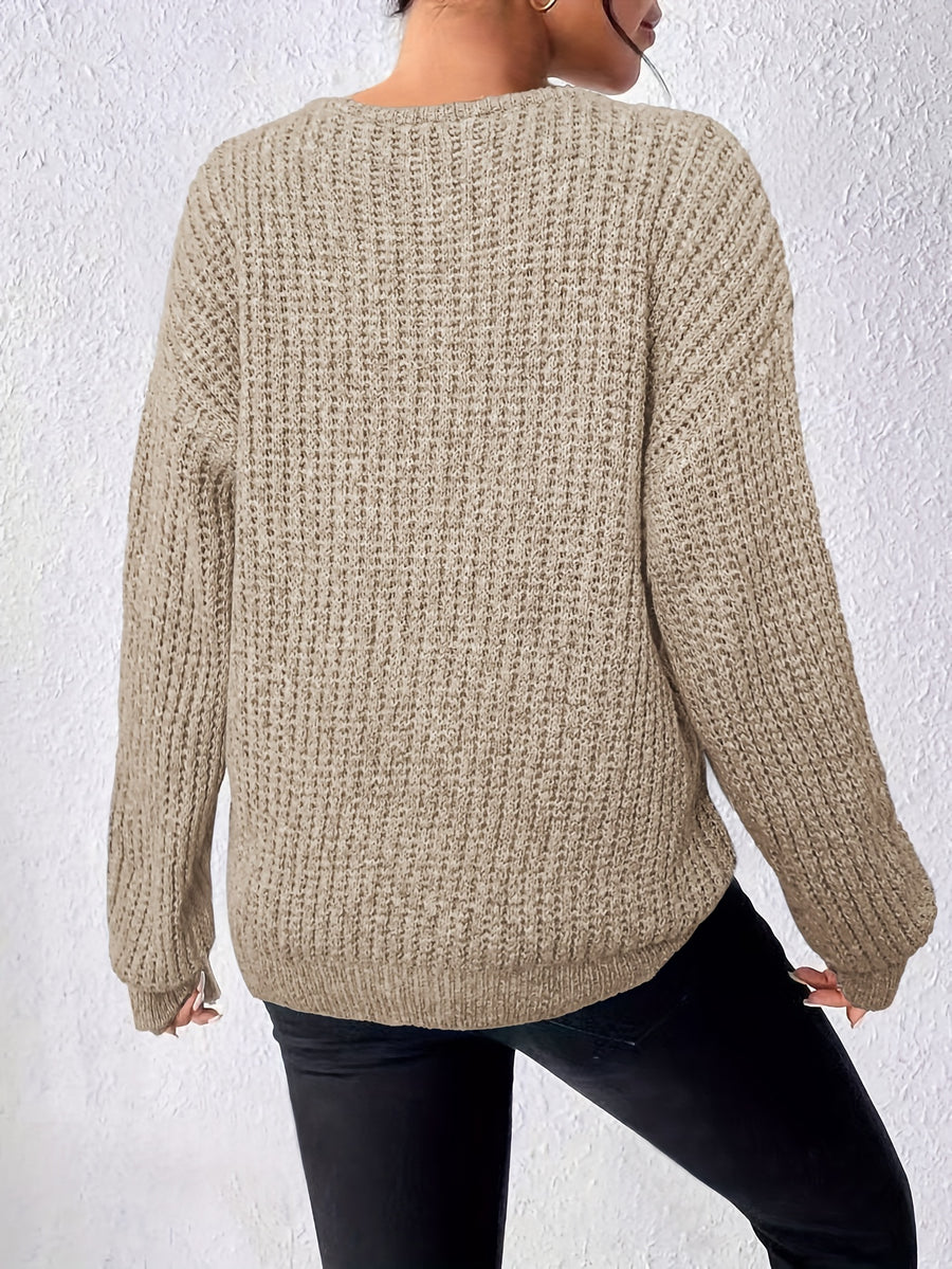 Women'S Casual Versatile Long Sleeve Sweater, Neckline Design - Multi-Functional Top, Suitable for Autumn Winter Casual Wear, All Seasons - Apricot