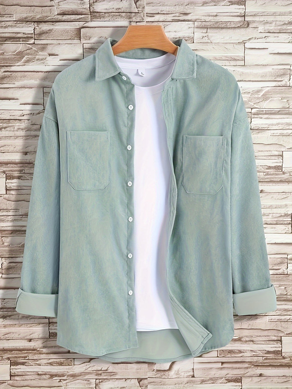 Men'S Double-Pocket Front-Button Shirt (T-Shirt Not Included) - Green