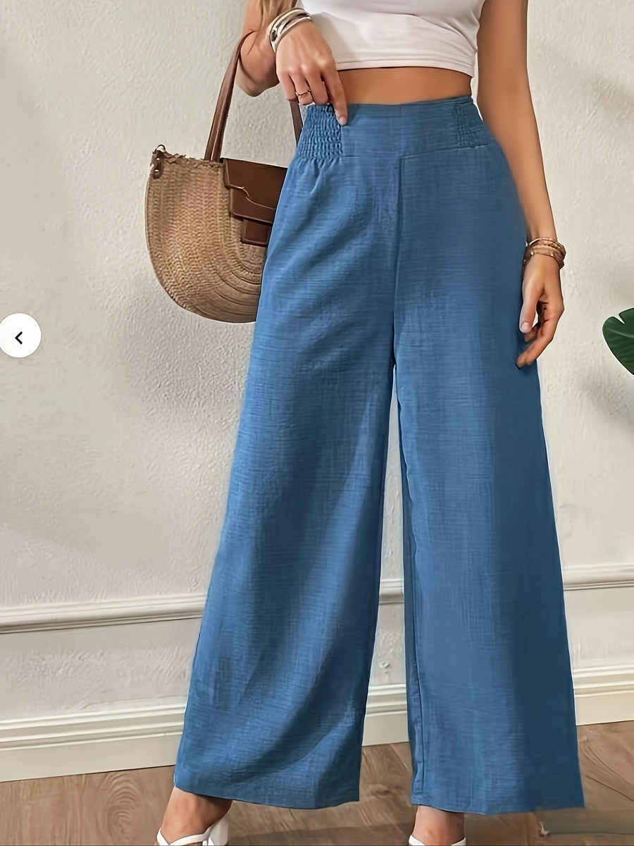 Everyday Comfortable Fashion Casual Waistband Elastic Versatile Wide-Leg Pants - Navy Color