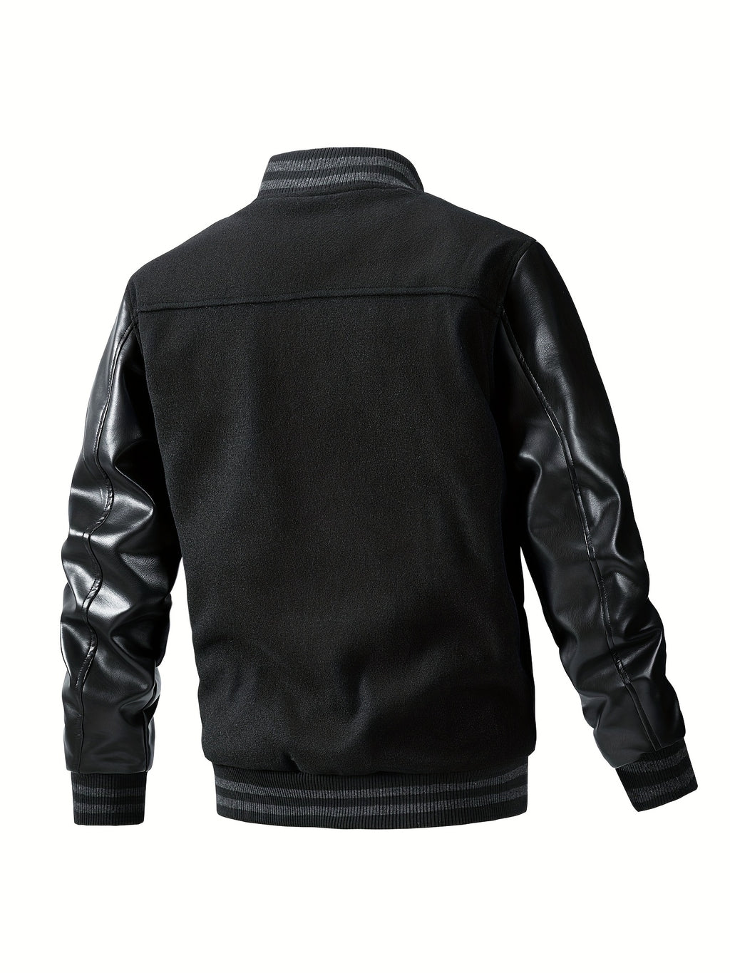 Men'S Winter Jacket, Trendy American Baseball Coat for Autumn And Winter, Casual Embroidered Plus-Size Outerwear with PU Sleeves, Windproof Men'S Jacket - Black