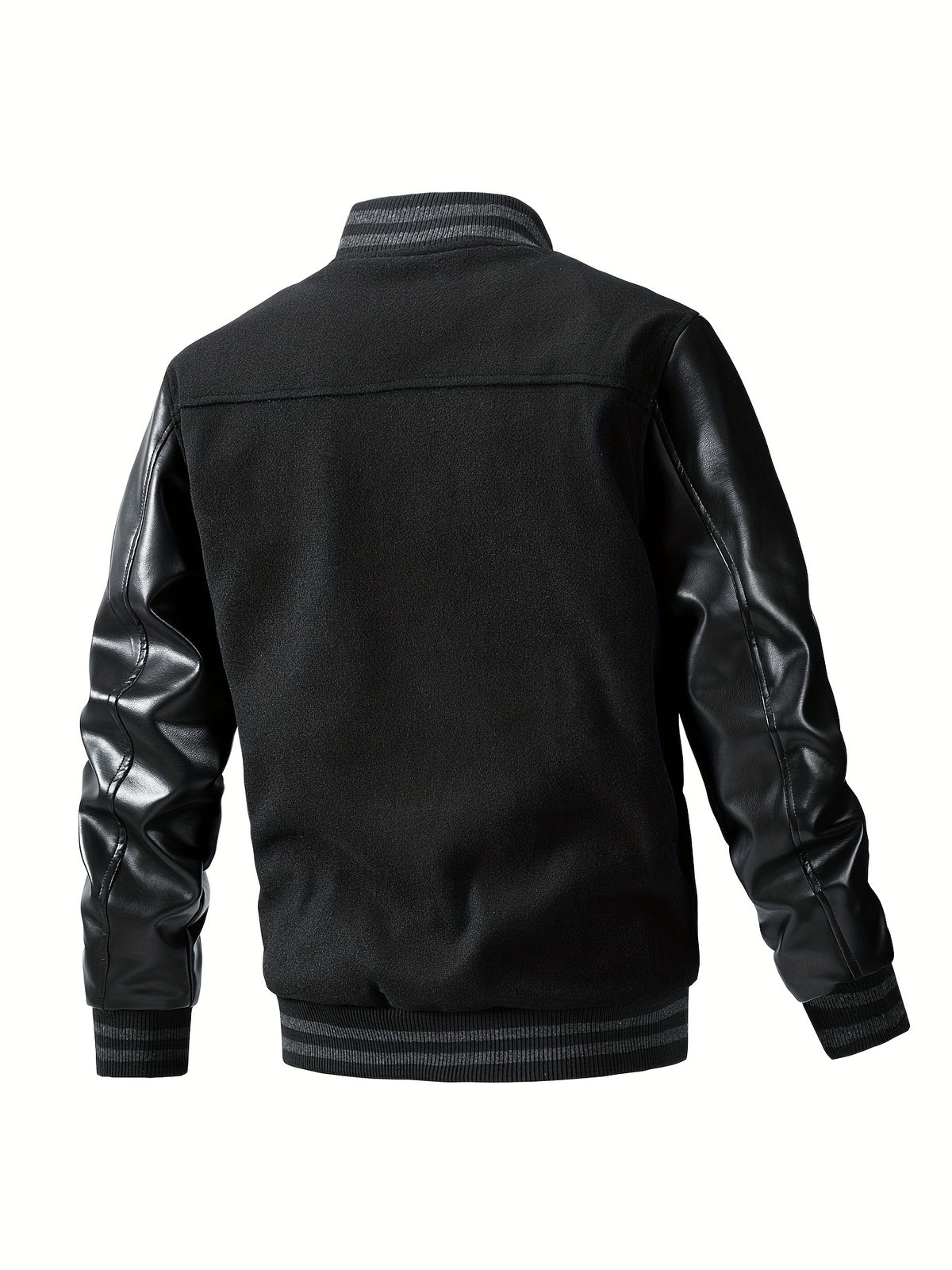 Men'S Winter Jacket, Trendy American Baseball Coat for Autumn And Winter, Casual Embroidered Plus-Size Outerwear with PU Sleeves, Windproof Men'S Jacket - Black
