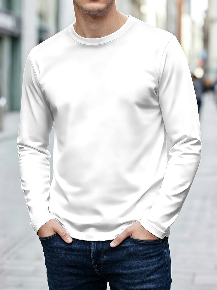 Casual Fashion Street Style Men's Crew Neck Long Sleeve T-Shirt, Polyester Digital Print Basic Top for Summer Autumn Outdoor Activities - Mixed colors