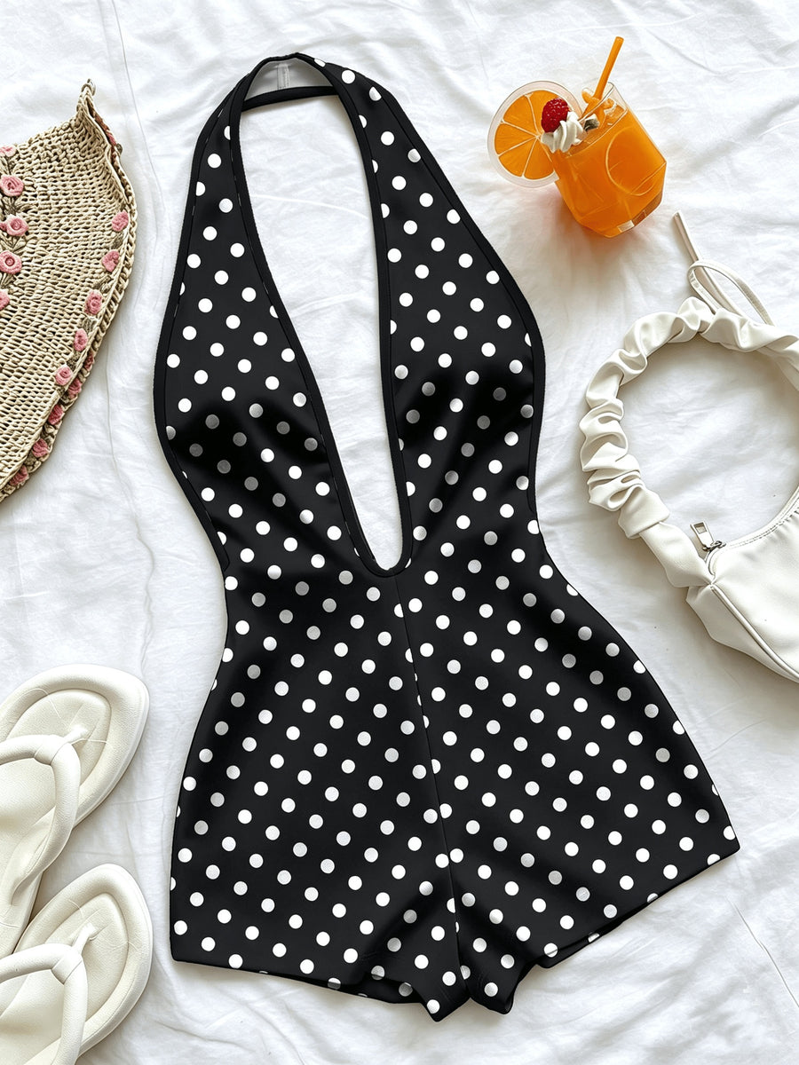 Women'S Vacation Deep V-Neck Backless Sexy Slim Jumpsuit, Very Suitable for Parties, Dating, Afternoon Tea, Bohemian Vacation, Seaside Beach, Summer Use - Black