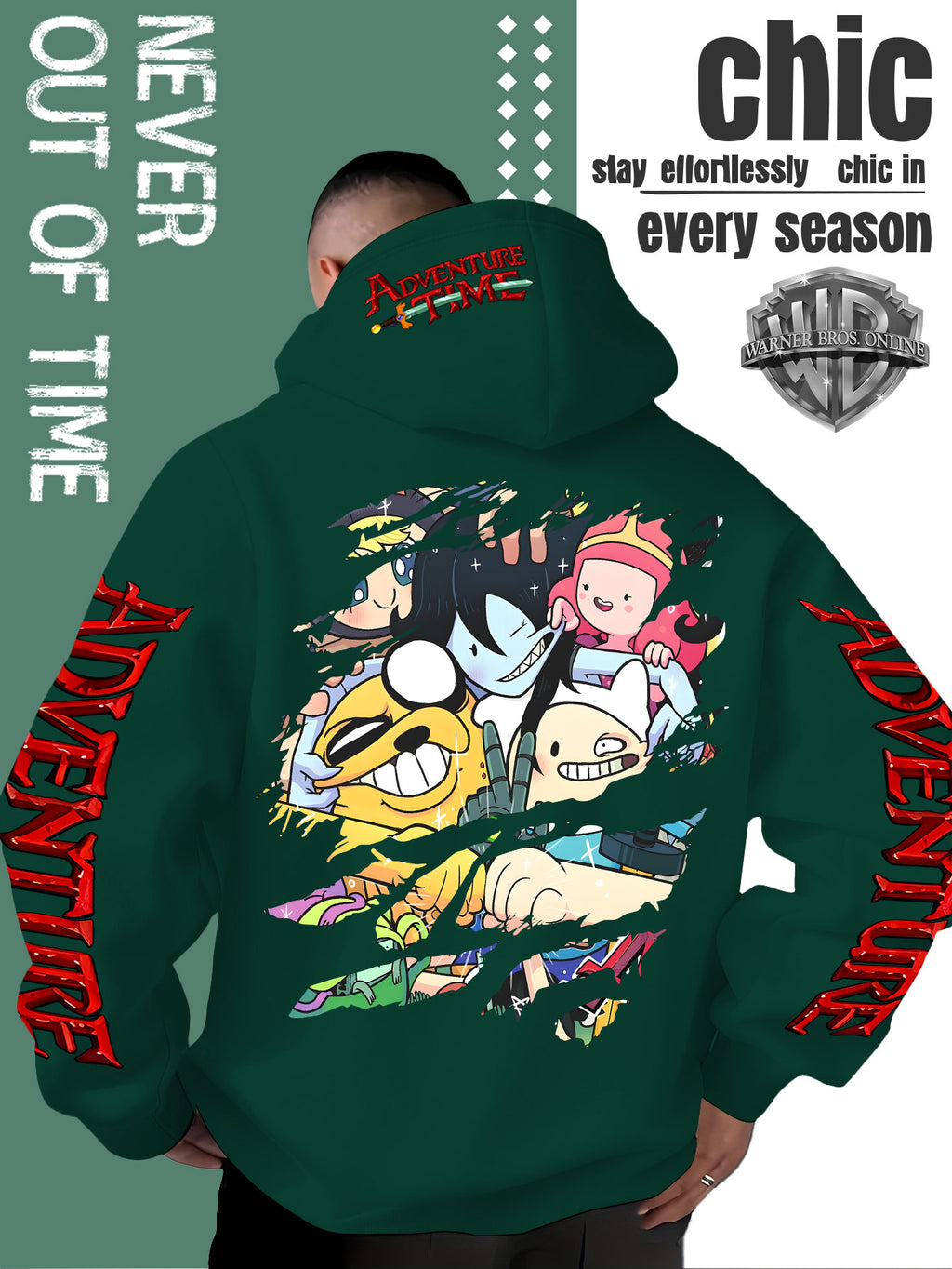 Men'S Hooded Sweatshirt Adventure Cartoon Theme Energetic Playful Gathering Group Anime Ripped Graffiti Print Pullover Top Autumn Winter Soft Comfortable Long Sleeve Hoodie Machine Washable Non-Pilling Durable Fabric American Trendy Street Style Men - Green