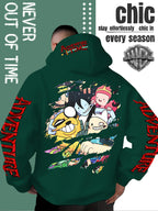 Men'S Hooded Sweatshirt Adventure Cartoon Theme Energetic Playful Gathering Group Anime Ripped Graffiti Print Pullover Top Autumn Winter Soft Comfortable Long Sleeve Hoodie Machine Washable Non-Pilling Durable Fabric American Trendy Street Style Men - Green