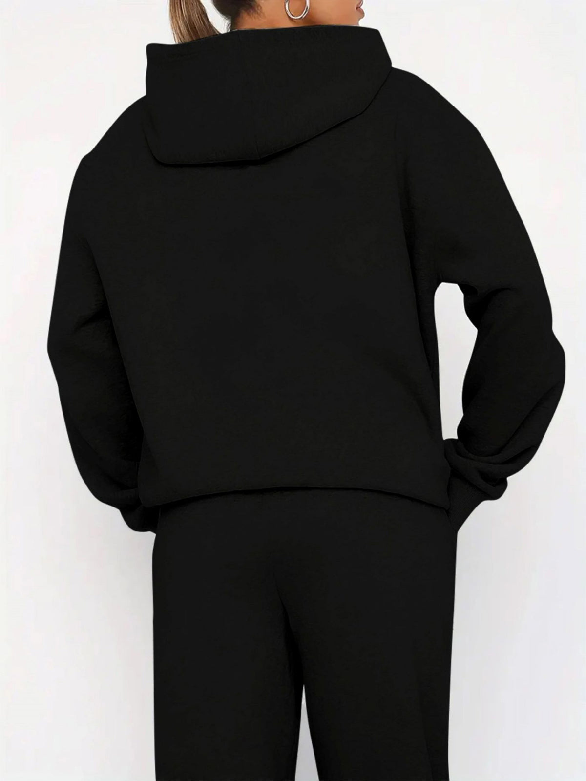 Graphic Print Two-Piece Set, Hoodie And Pants, Women'S Clothing - Black