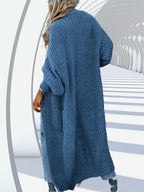 High-quality Fashionable and Simple Women's Cardigan, Pocket Sweater, Autumn/winter Casual Long-length Sweater, Winter Top Coat - Peacock Blue
