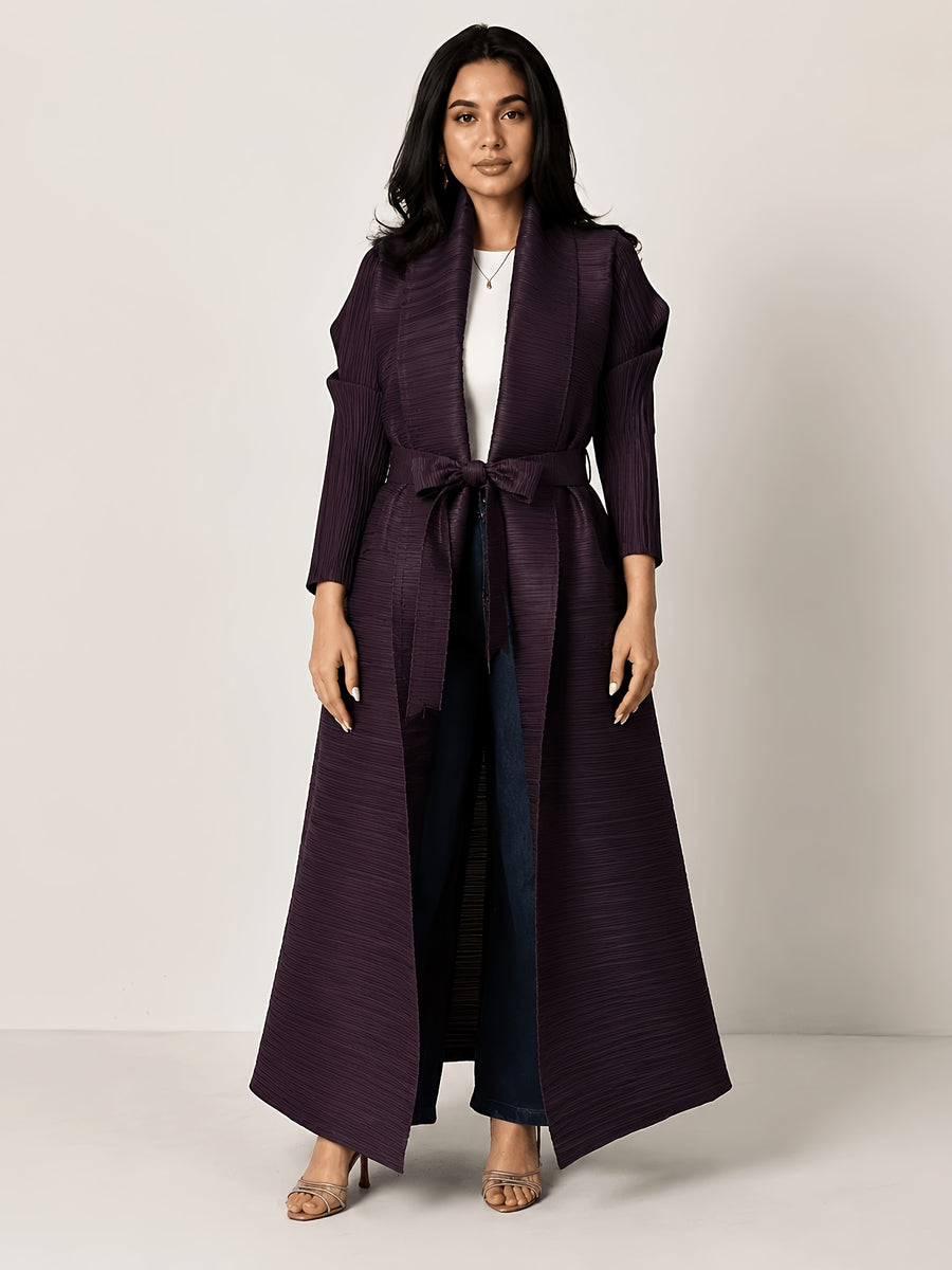 Middle Eastern Women's Clothing: Three-Yard Pleat Muslim Robe, Solid Color Cardigan Outerwear Cape - Deep Purple