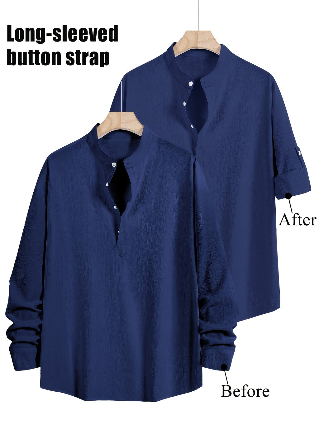 3pcs Men's Textured Slim-Fit Vacation Shirts - Long Sleeve & Short Sleeve Multi-pc, Stand Collar Button- Cuff Shirt Convertible to Short Sleeve, Breathable All-Season Hawaiian Casual Shirt Lightweight, Fashionable Minimalist for Beach Travel Vacation - Black+Navy+Dark Gray