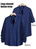 3pcs Men's Textured Slim-Fit Vacation Shirts - Long Sleeve & Short Sleeve Multi-pc, Stand Collar Button- Cuff Shirt Convertible to Short Sleeve, Breathable All-Season Hawaiian Casual Shirt Lightweight, Fashionable Minimalist for Beach Travel Vacation - Black+Navy+Dark Gray