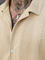Men'S Solid Color Knitted Short Sleeve Shirt - Apricot