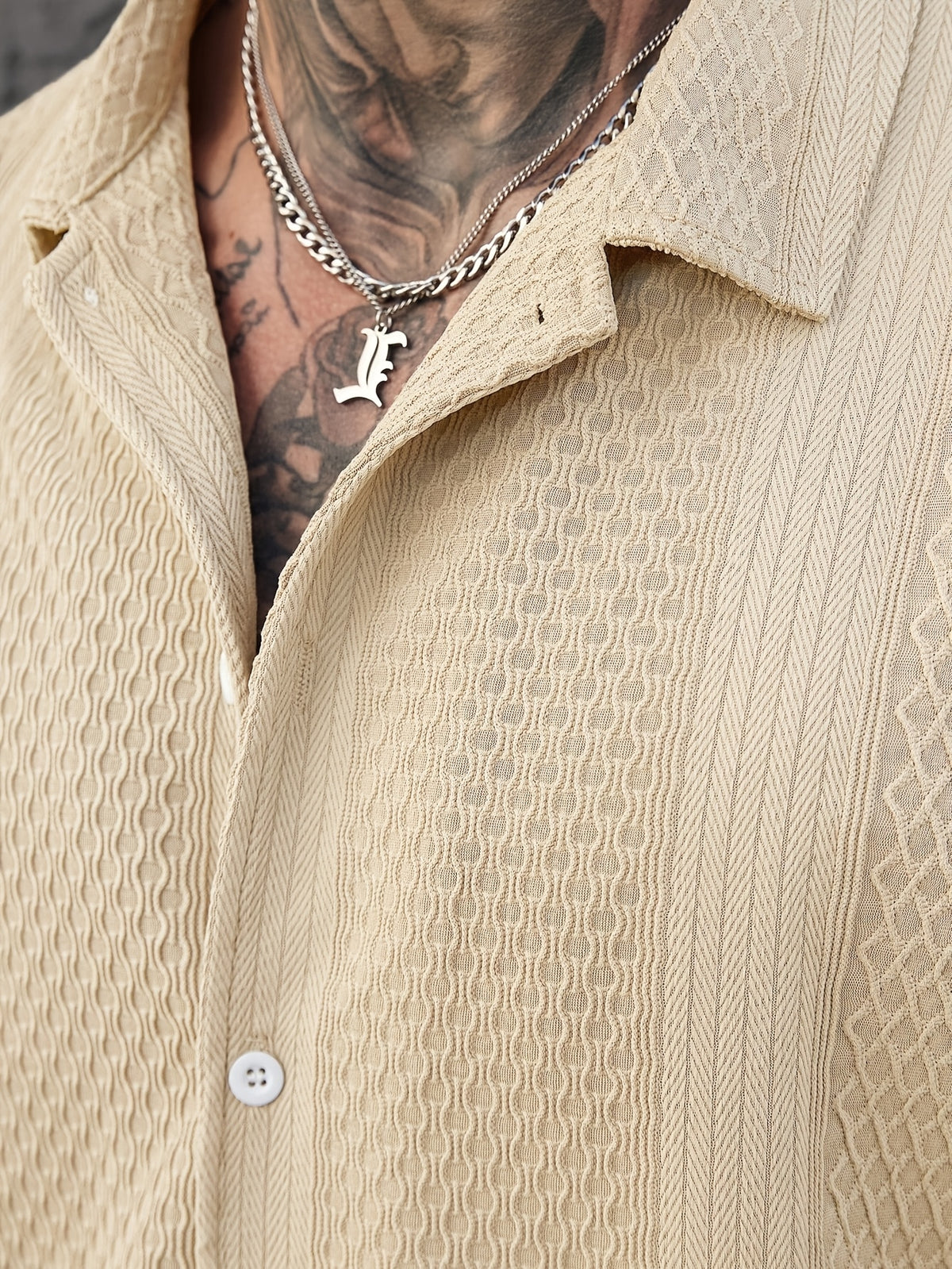 Men'S Solid Color Knitted Short Sleeve Shirt - Apricot