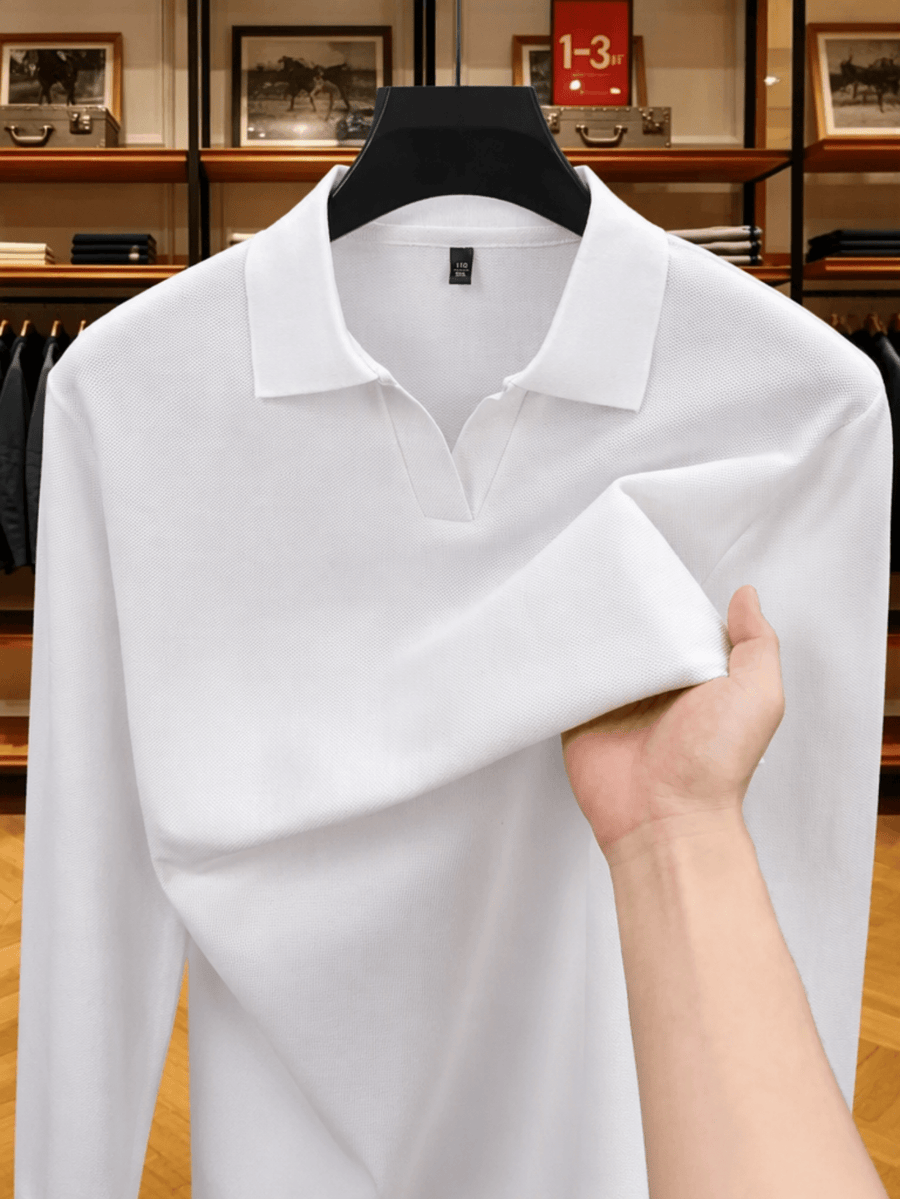 Men'S Clothing Christmas Gift Father'S Day Golf Fishing Tennis Sports Stylish Long Sleeve Polo Shirt Spring New Pure Men'S Lapel T-Shirt Business Casual Loose Top Middle Age Dad Men Daily Outdoor Wear - White