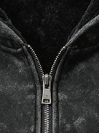 Men'S Fleece-Lined Zip-Up Hoodie, National Trend Style Print Retro Design, Outdoor Sports, Casual Daily Wear, Trendy Street Photography, Solid Color Easy Spring/Autumn Men'S Hooded Sweatshirt, Loose Soft Comfortable, Washable And Machine Washable - Black
