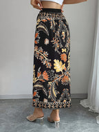 Women's Elegant Floral Print Wrap Tie Straight Skirt, Vacation Style - Black