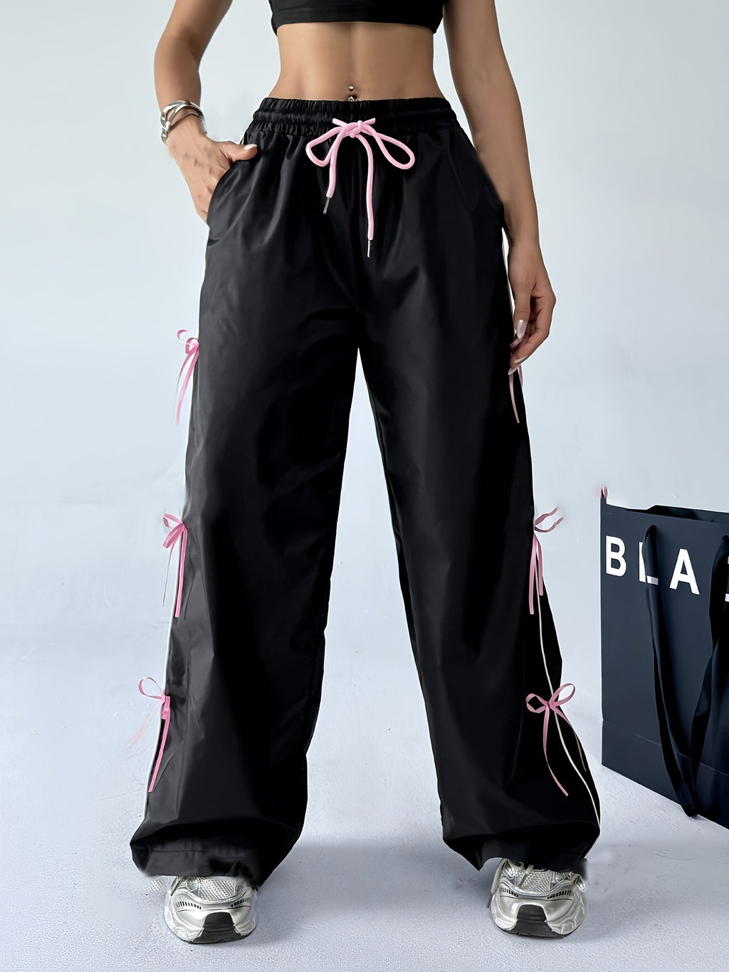 Women'S Fashion Casual Elegant Work Pants in Solid Colors, Suitable for Vacation, Inspired by Japanese, Korean, And Western Styles - Black