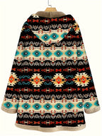 Western Women'S Warm Plush Printed Hooded Sweatshirt Jacket Casual Coat - Mixed colors