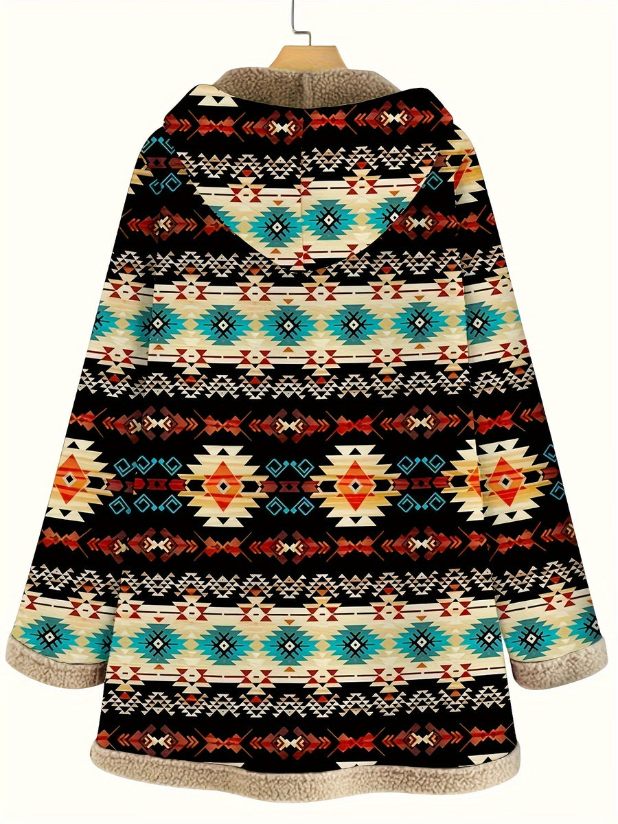 Western Women'S Warm Plush Printed Hooded Sweatshirt Jacket Casual Coat - Mixed colors