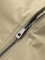 Men'S Spring Autumn Stand-Up Collar Casual Jacket, 100% Loose Fit, Ribbed Cuff Zippered Cardigan Coat, Solid Color Multi-Pocket Men'S Sporty Jacket, Suitable for Commuting, School, Daily Walking, Weekend Outings - Khaki