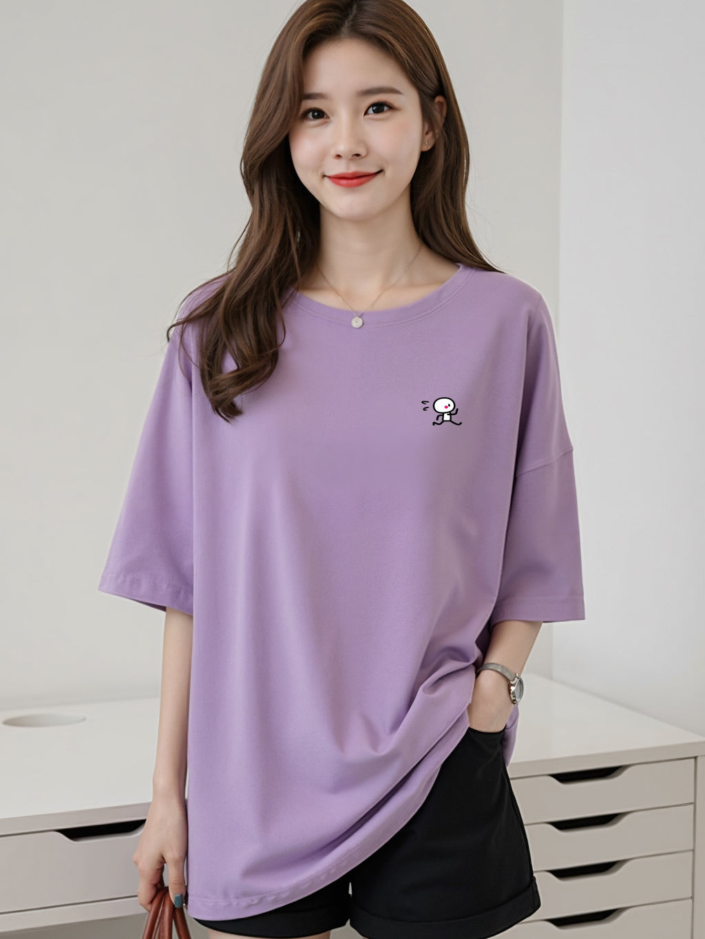 2S025 M-2XL T-Shirt Women Crop Top Clothes Oversize Celebrity Round Neck Large T-Shirt Ladies Women Fashion Internet Leisure Casual T-Shirt Men And Women Plus-Size T-Shirt Versatile Basic Essentials Korean Style