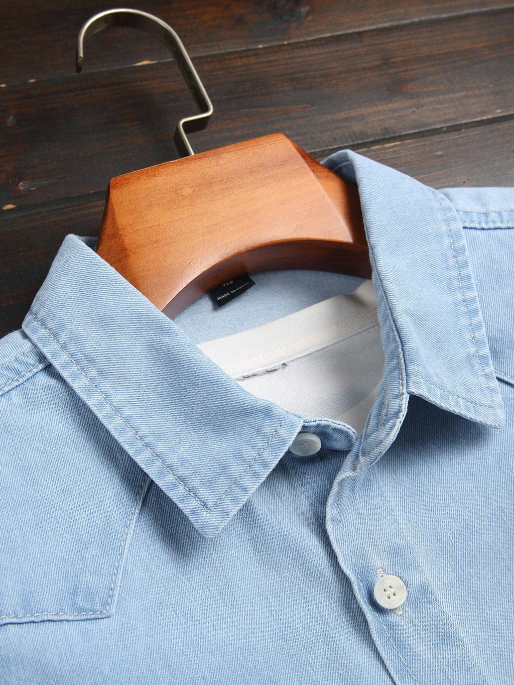 Men's American Casual Light Blue Washed Denim Shirt, Classic Stitched Double-Pocket Lapel Single-Breasted Long Sleeve Top, Loose Slimming Commuter Versatile Inner Wear& Outer Jacket - Light Blue