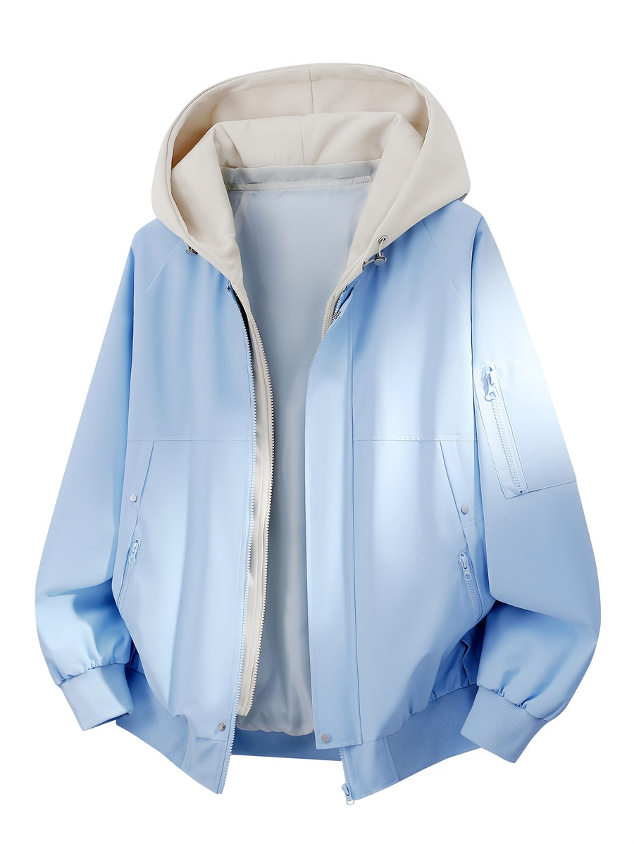 Men'S Hooded Jacket Top, Spring Autumn Outdoor Hiking Jacket Coat, Suitable for Outdoor Leisure Travel Jacket, Best Choice for City Commuting - 2612-Light Blue