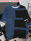 Print Design - Not Textured New Imitation Faux Denim Print Short Sleeve T-Shirt, Summer Round Neck Loose Casual Short Sleeve Top - Mixed colors