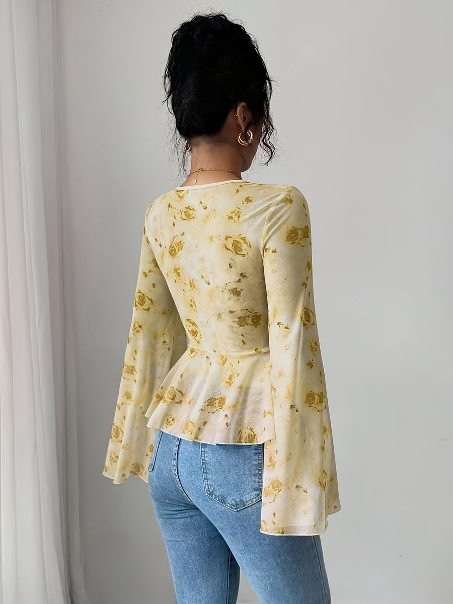 Women'S Fashion Casual Printed Top - Yellow