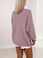 Women's Autumn/Winter Fashion Casual Sweater Cardigan Elegant Solid Color Fabric Top - Dark Violet