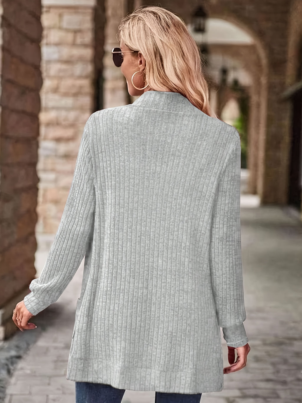 Women'S Pocket Cardigan Jacket - Light Grey
