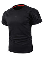 1pc Men'S Round Neck T-Shirt Outdoor Casual Quick-Dry Short Sleeve Top with Pocket And Hook-And-Loop Closure Breathable T-Shirt for Camping Hiking Fishing Running Sports Shirt, Additions Not Included - Black