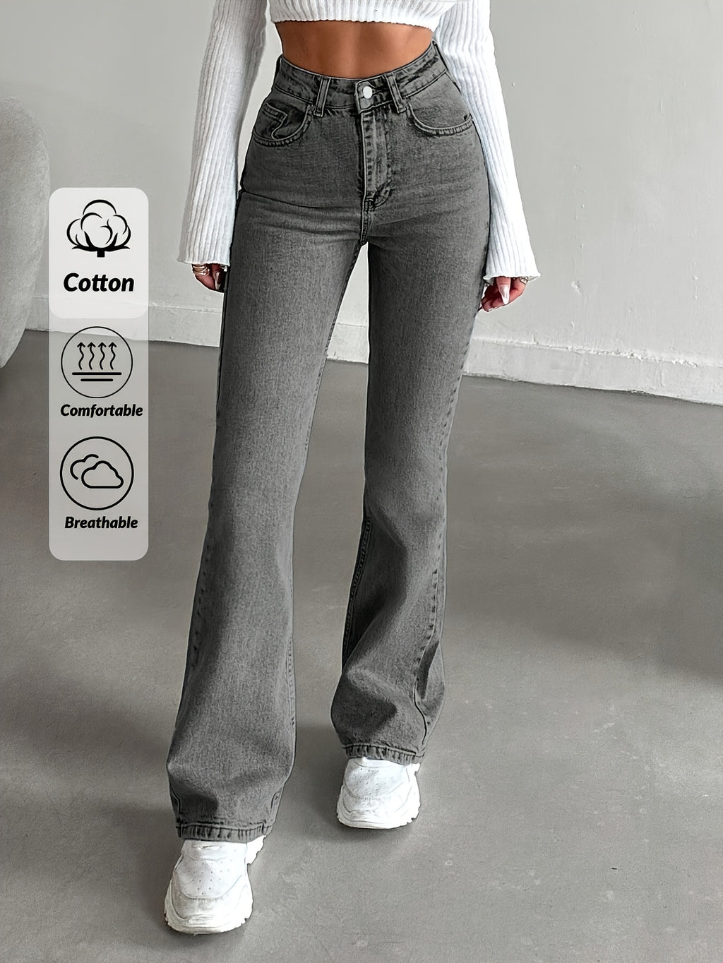 New Premium Gray High Waist Flare Jeans, Y2K Vintage Hip Lifting, Wear-resistant & Slim Fit, Versatile for Commute & Travel, Music Festival Outfits, Festival Casual, Ramadan Daily Wear, Fashion Party Style, Women's Denim Pants Season - Dark Gray