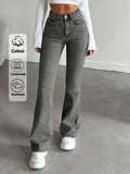 New Premium Gray High Waist Flare Jeans, Y2K Vintage Hip Lifting, Wear-resistant & Slim Fit, Versatile for Commute & Travel, Music Festival Outfits, Festival Casual, Ramadan Daily Wear, Fashion Party Style, Women's Denim Pants Season - Dark Gray