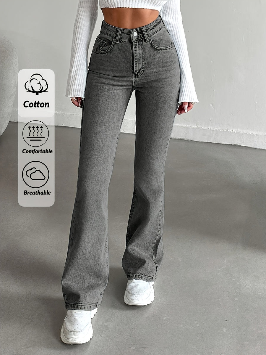 New Premium Gray High Waist Flare Jeans, Y2K Vintage Hip Lifting, Wear-resistant & Slim Fit, Versatile for Commute & Travel, Music Festival Outfits, Festival Casual, Ramadan Daily Wear, Fashion Party Style, Women's Denim Pants Season - Dark Gray
