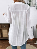 Xijuanzhu New V-Neck Long Sleeve Shirt, Embroidered Lace Patchwork, Mesh Embroidery, Elegant and Fashionable, Casual for Spring, Summer, and Autumn - White