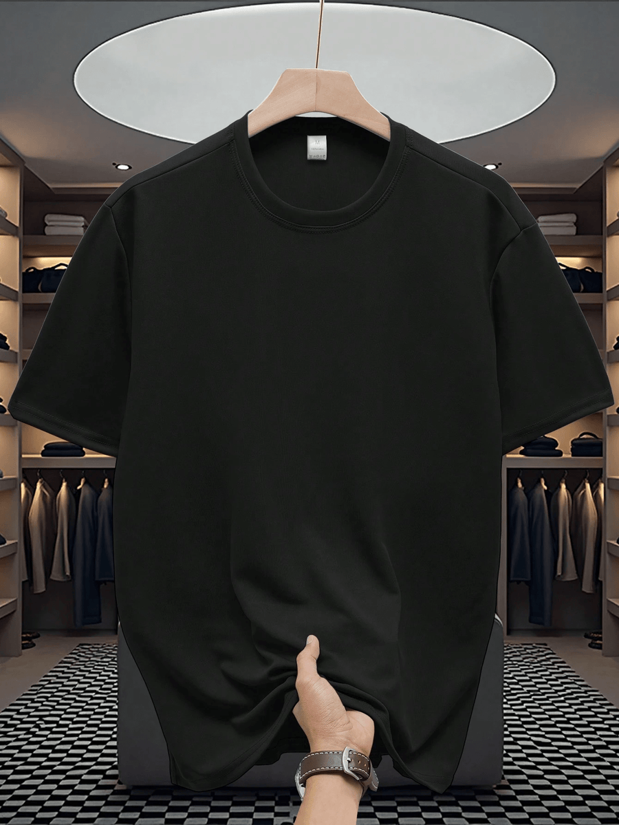 Men'S T-Shirt, Loose Fit Design with Small Daisy Patterns on Back, Easy Fresh Style for Casual Wear, Short Sleeve And Breathable, Ideal for Spring And Summer, Minimalist Aesthetic - Black