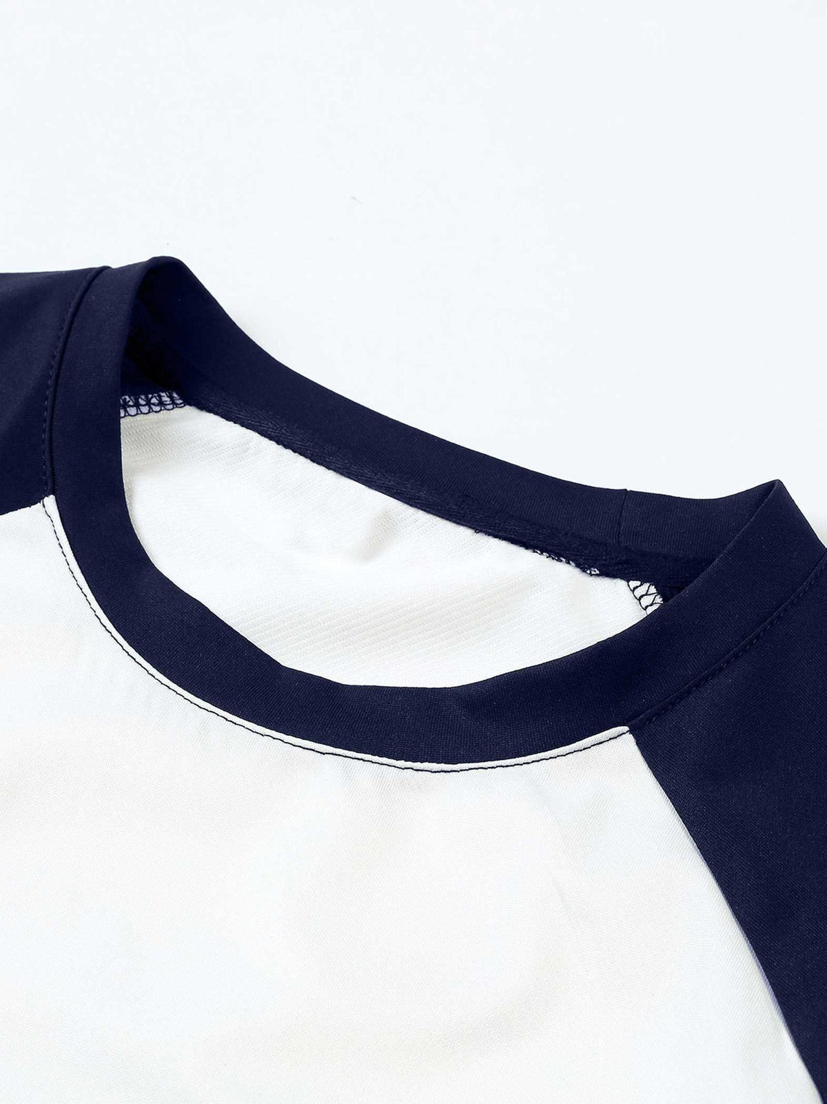 Men's Fashionable Graphic Raglan Sleeve T-shirt, Summer Casual and Comfortable T-shirt, Men's Short-sleeved Top for Daily Activities - White+Navy Blue
