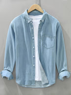 Men'S Casual Sporty Trench Coat, Japanese Retro Versatile Long Sleeve Men'S Shirt, Spring/Autumn Slim Fit Casual Washed Outwear Jacket - Blue