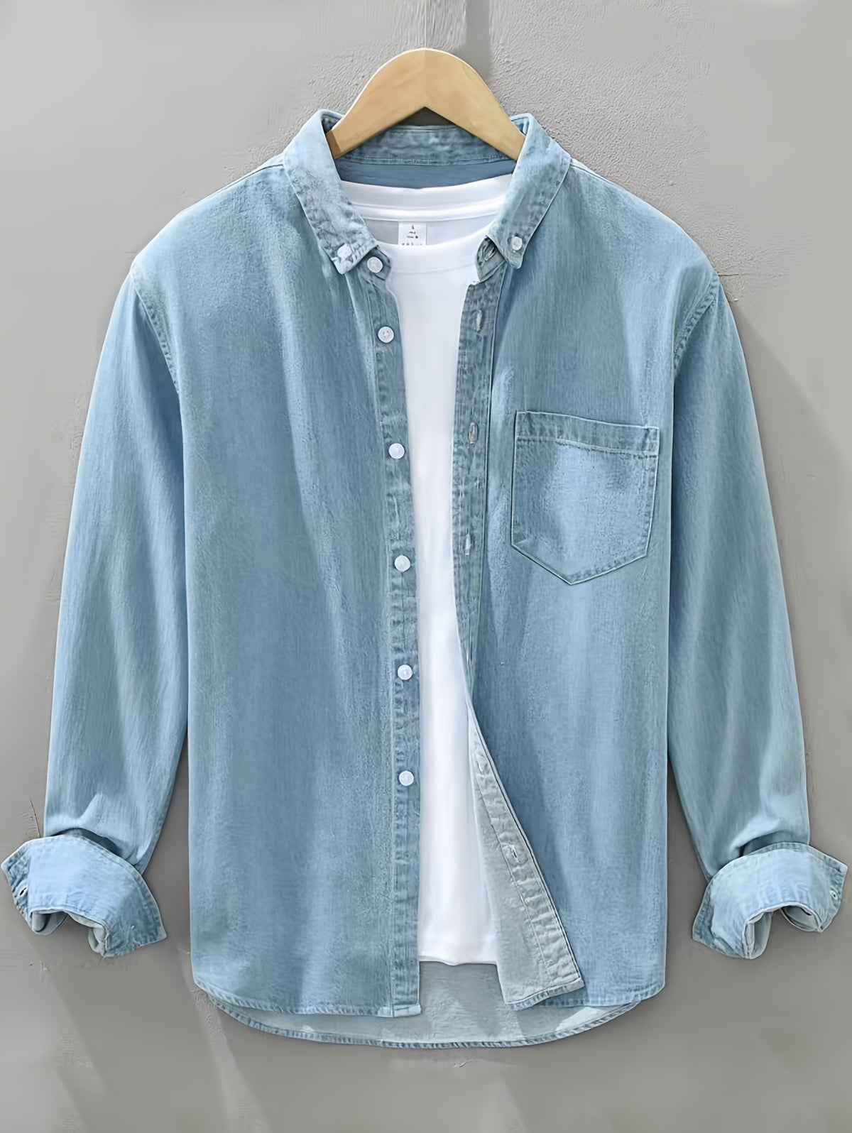 Men'S Casual Sporty Trench Coat, Japanese Retro Versatile Long Sleeve Men'S Shirt, Spring/Autumn Slim Fit Casual Washed Outwear Jacket - Blue