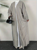 Traditional Middle Eastern Attire, The UAE Abayas, Features Moon Embroidery And Kaftan Styles with Long Sleeves, Ideal for Casual Wear in Spring And Autumn, Made from Fabric - Granny Gray