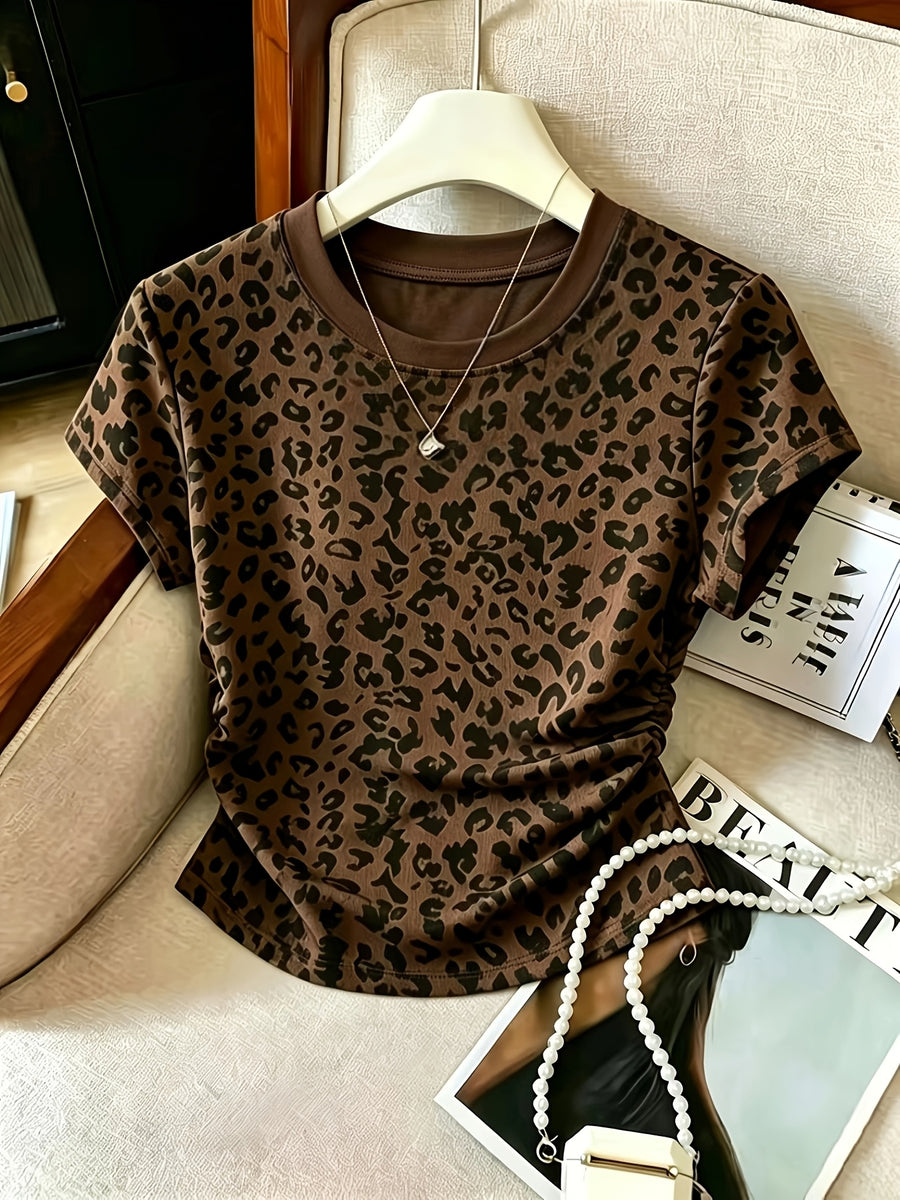 Ladies Fashion Summer Casual Leopard Print T-Shirt - Mixed colors