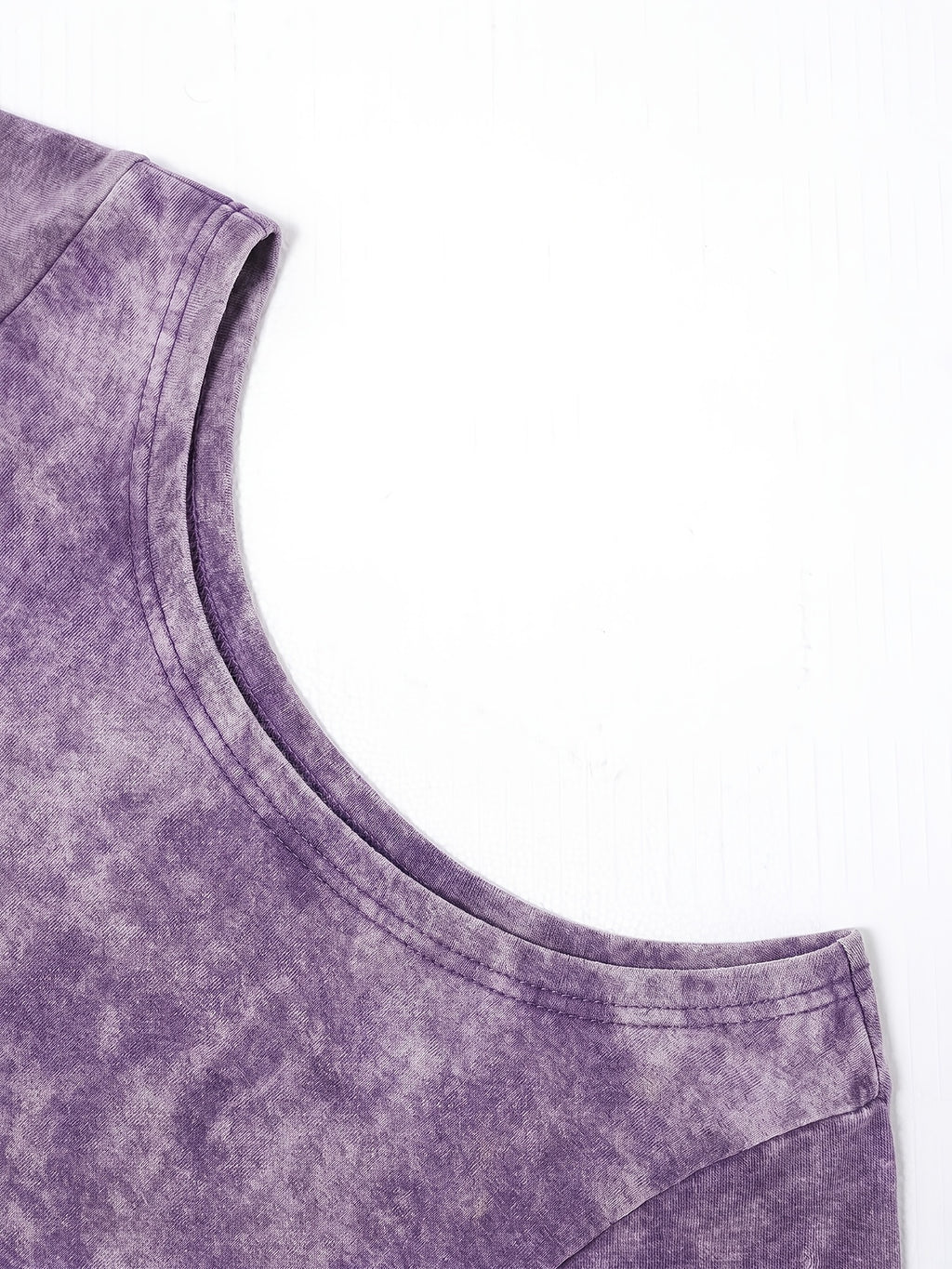 Distressed Washed Off-Shoulder Short Sleeve T-Shirt, Dark Style Plain Top - Purple