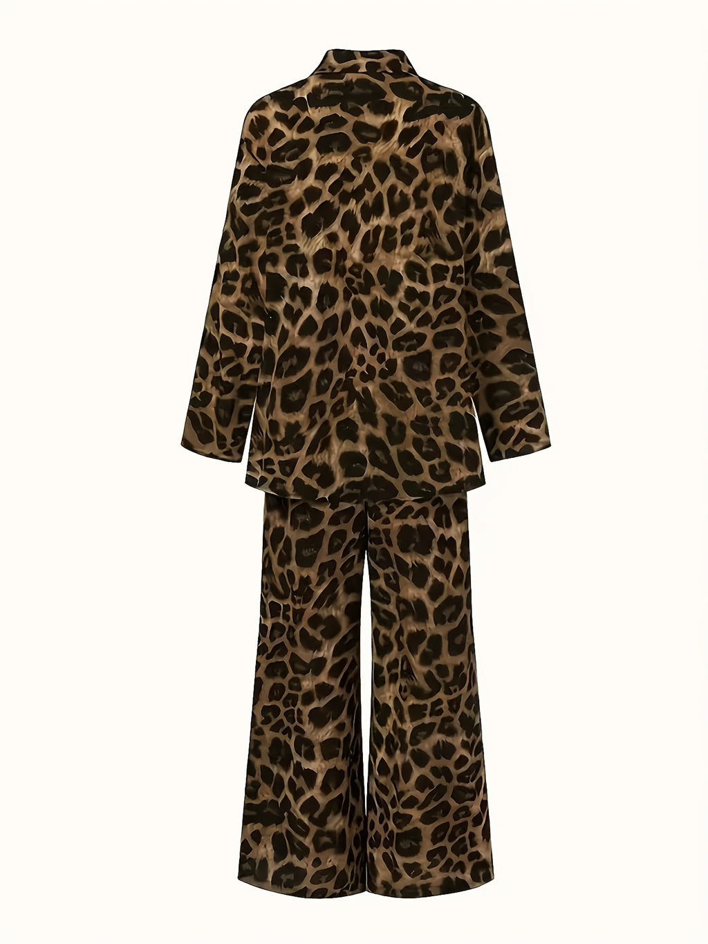 An Elegant Women's Leopard Print Suit Set - Spring/Autumn Season Polyester Fabric, Reversible Collar, All-Over Print Design, Detail-Free Fashion Comfort - Mixed colors